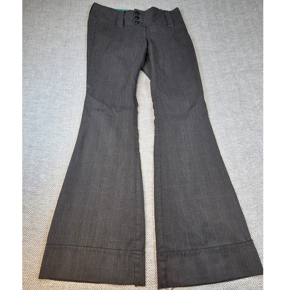 Spacegirly Gray Pinstripe Wide Leg Flare Pants Low Rise Y2K Size 3 481887 Y881